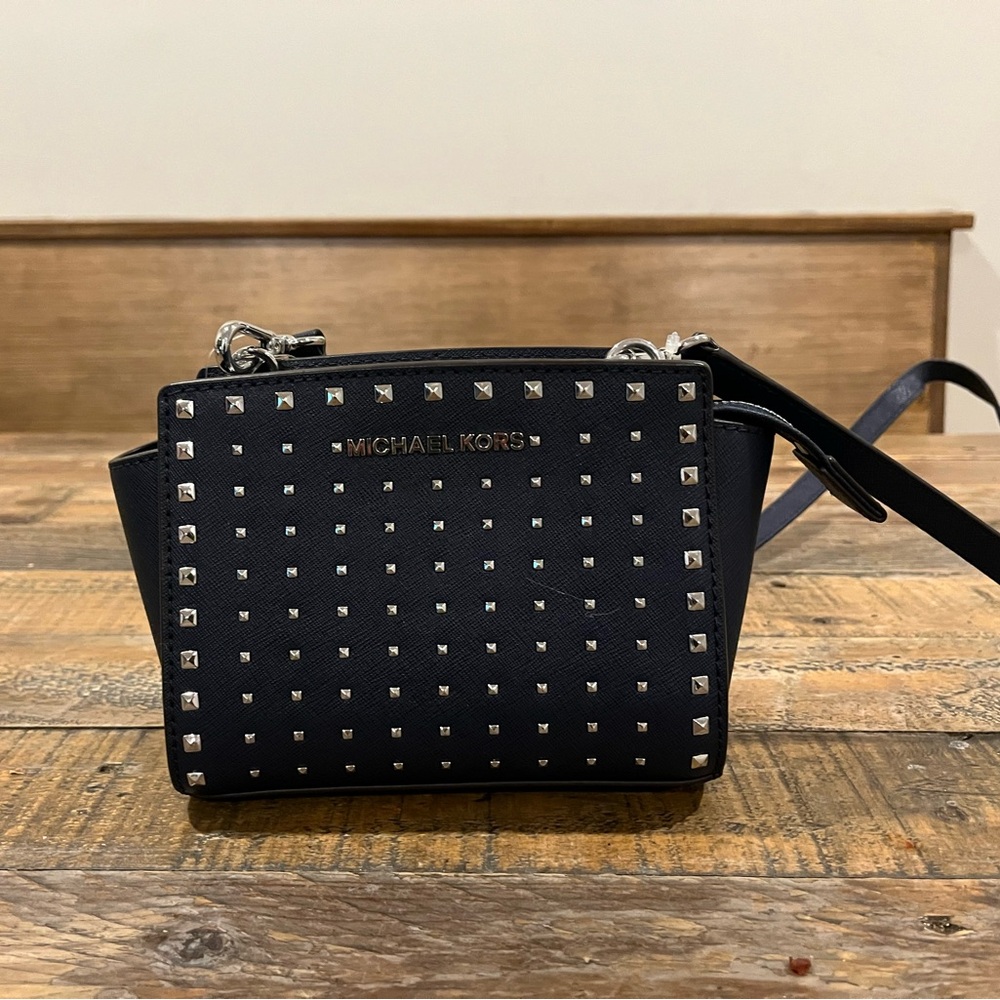 Michael Kors Dark Blue Studded Crossbody Bag